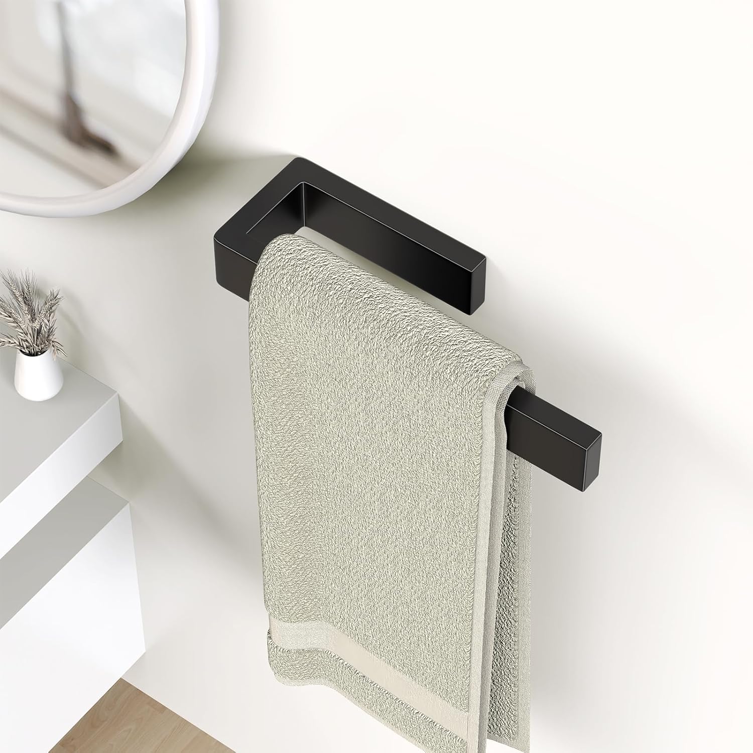 HUFEEOH Hand Towel Holder, Stainless Steel Bathroom Towel Holder Towel Bar, Matte Black Dish Towel Hanger Wall Mount Kitchen Towel Rack Heavy Duty Hand Towel Racks for Bathroom