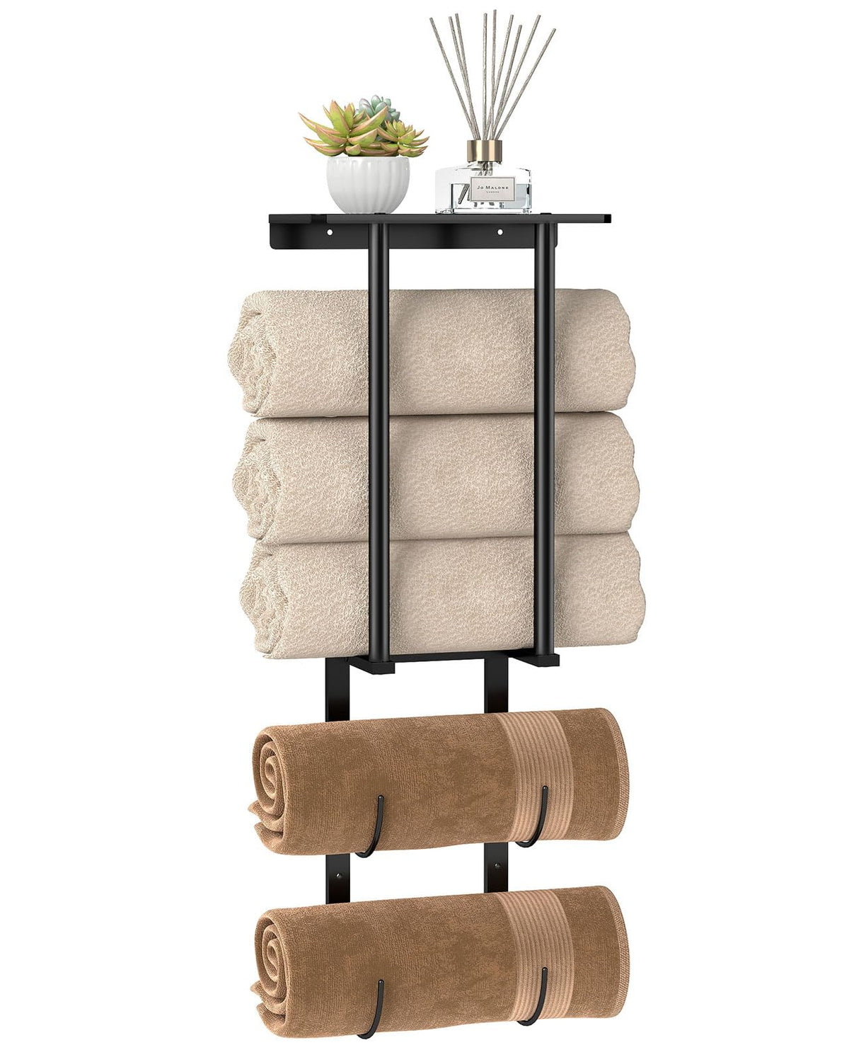 STWWO Towel Racks for Bathroom, Bathroom Towel Storage Wall Mounted 30 inch with Shelf Can Holds 6 Large Towels, Wall Towel Rack for Rolled Towels, Black