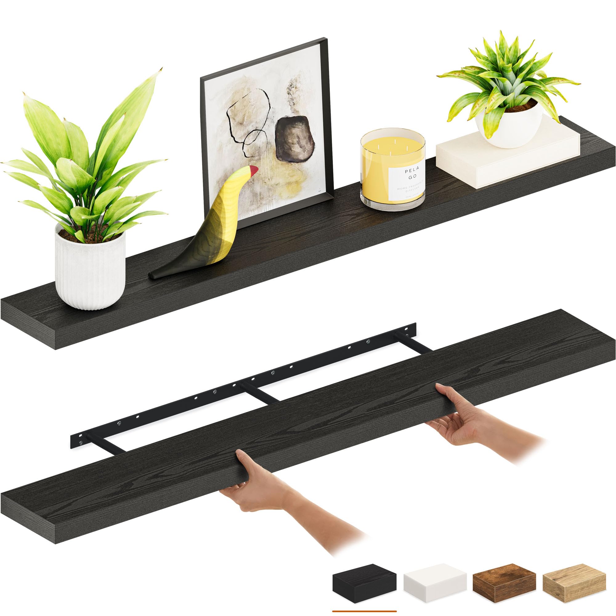 Ballucci Floating Shelf, 36" Hanging Shelf with Invisible Brackets, Wooden Floating Shelves for Walls, Book Shelf, Wall Shelves for Home Office, Bathroom, Living Room, 6 inch Deep, Gray