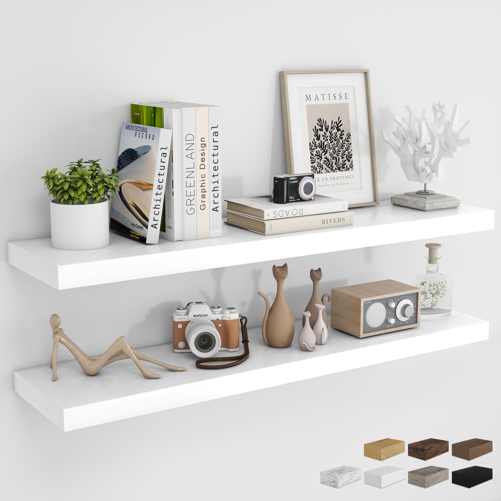 RICHFOCUS 28Inch Floating Shelves for Wall 2 Pack Shelves for Bedroom|Kitchen|Bathroom|Laundry Room Rustic Wood Wall Mounted Shelf with Invisible Brackets for Books|Storage|Decor, Oak