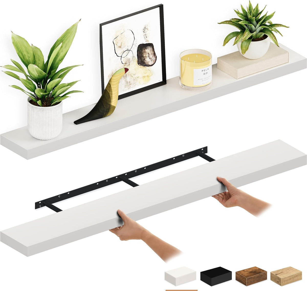 Ballucci Floating Shelves, 55" Wood Wall Shelf Set of 2, with Invisible Brackets for Bathroom, Living Room, Bedroom, Kitchen, Nursery, 6" Deep, White