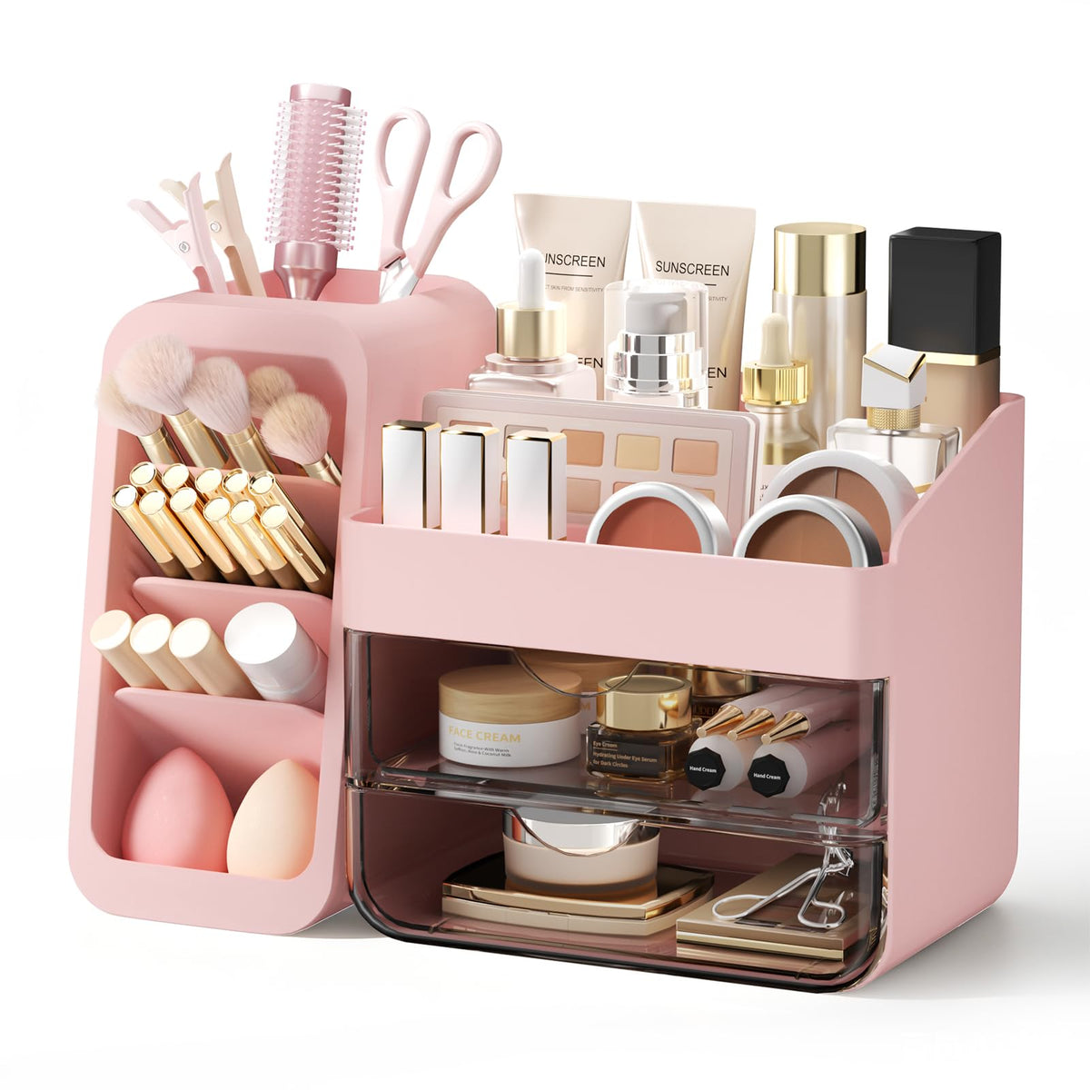Countertop Makeup Skincare Organizer with Adjustable Brush Holder, Taupe