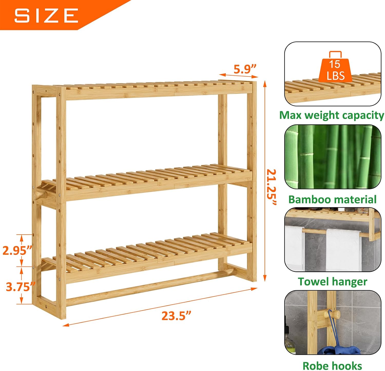 RRX Bathroom Shelf Storage Organizer, Shelf 3-Tier Adjustable Layer, Beige
