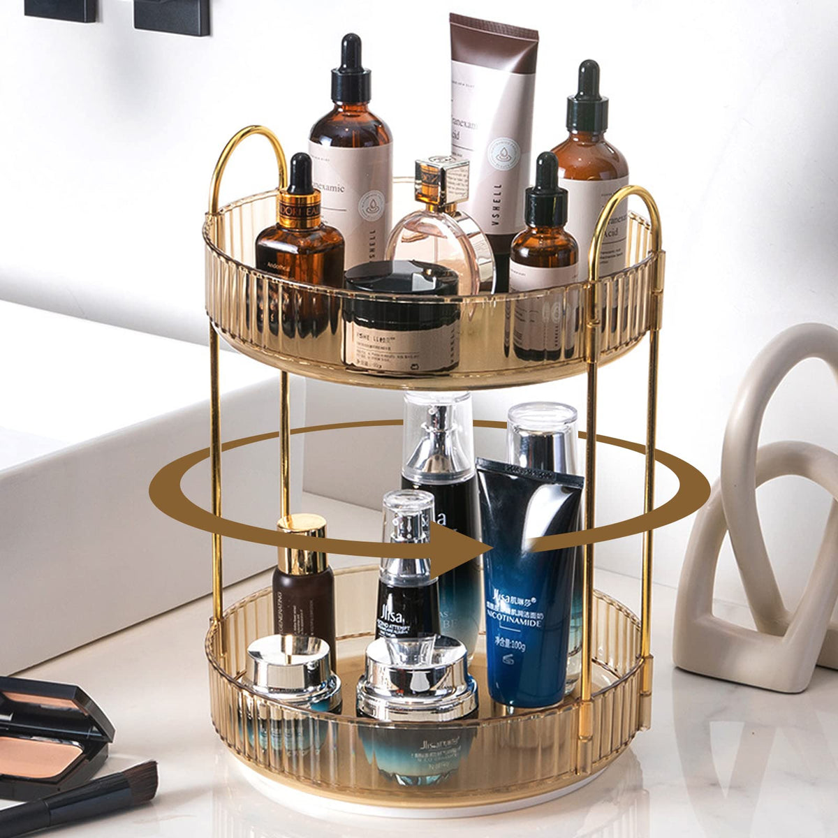 shuang qing Rotating Makeup Organizer for Vanity, Large Capacity Skincare Perfume Storage, Bathroom Counter Organizer, 360 Spinning Cosmetic Dresser Countertop Organizers (Clear, 3 Tier)