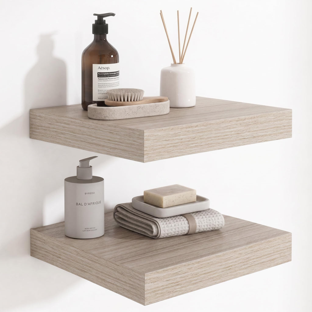 Deep Floating Shelves for Wall, 12 Inch Wide Small Wall Shelves Set of 2, 2 Inch Thick Invisible Wall Mounted Shelves for Bathroom Bedroom Nursery,Walnut Color