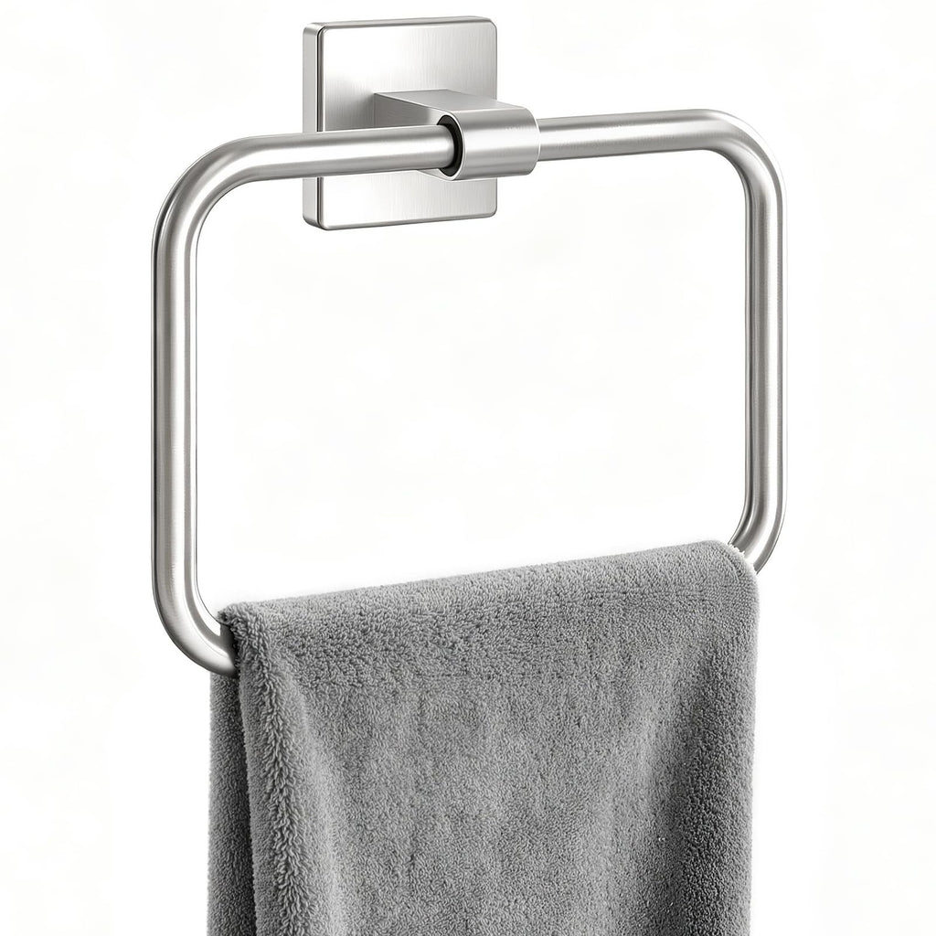 Jesginboo Hand Towel Holder for Bathroom,Rectangular Towel Ring, Black