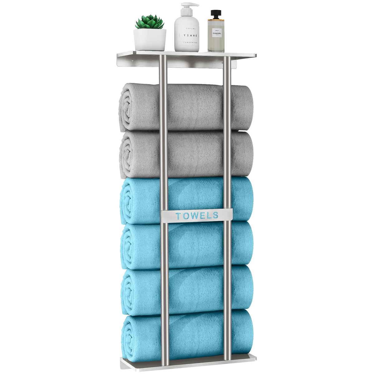 STWWO Towel Racks for Bathroom, Bathroom Towel Storage Wall Mounted 30 inch with Shelf Can Holds 6 Large Towels, Wall Towel Rack for Rolled Towels, Black