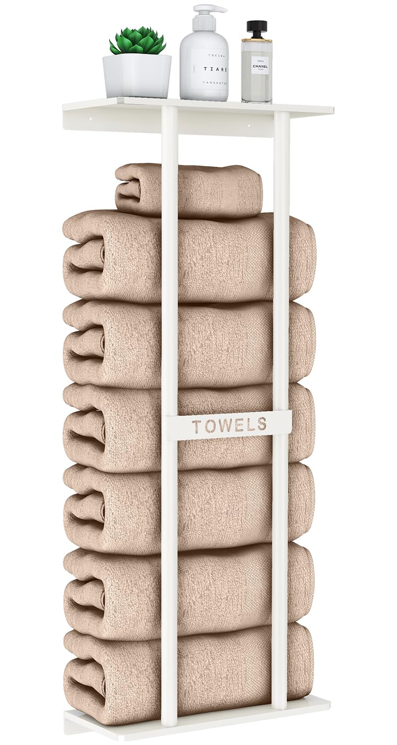 STWWO Towel Racks for Bathroom, Bathroom Towel Storage Wall Mounted 30 inch with Shelf Can Holds 6 Large Towels, Wall Towel Rack for Rolled Towels, Black