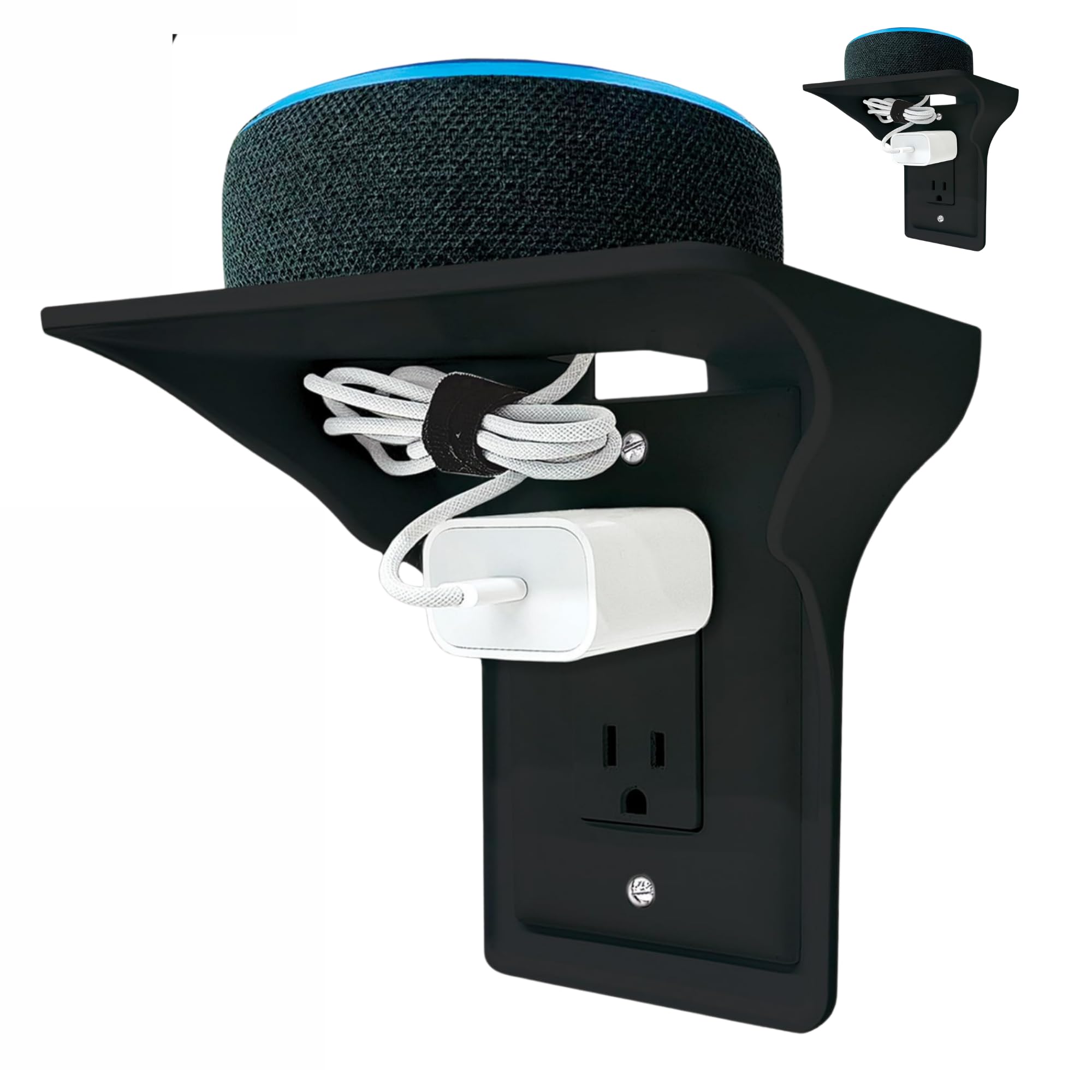 Power Perch Outlet Shelf with Cord Storage Strap, Plug Shelf White 2-Pack