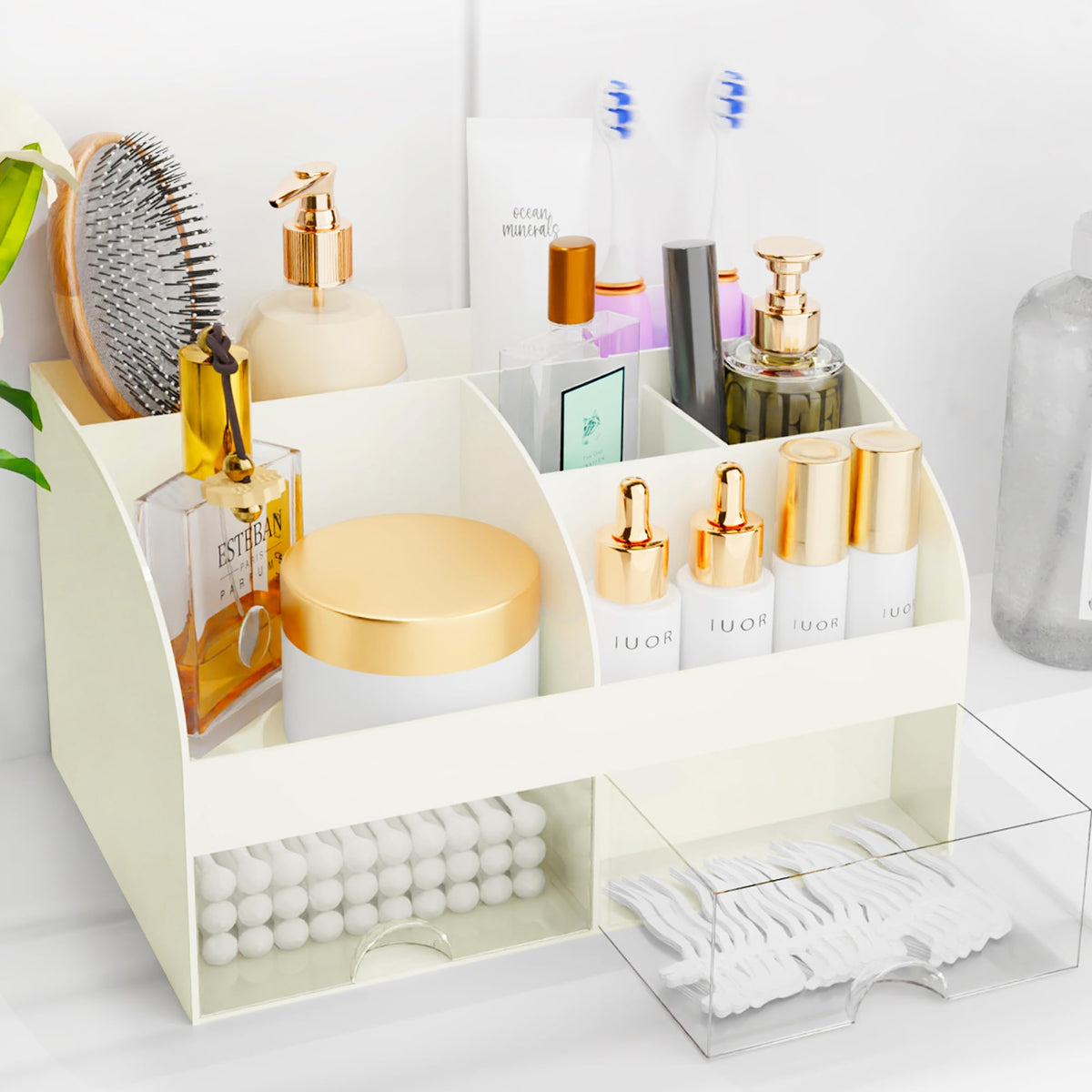 Makeup Organizer with Drawers, Cosmetic Storage for Dresser Vanity and Bathroom Countertop, Beauty Holder for Lipstick Brush, Skincare Organizer for Vanity, Cosmetic Display Case (Black-2Pack)