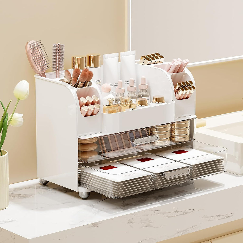 UFORU Makeup Organizer Countertop with 2 Large Drawers for Vanity Bathroom