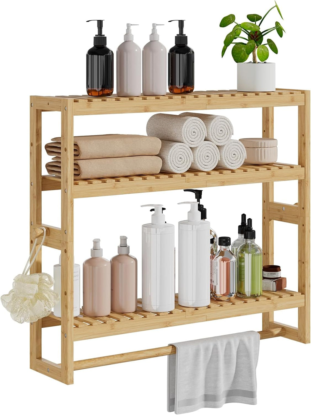 RRX Bathroom Shelf Storage Organizer, Shelf 3-Tier Adjustable Layer, Beige