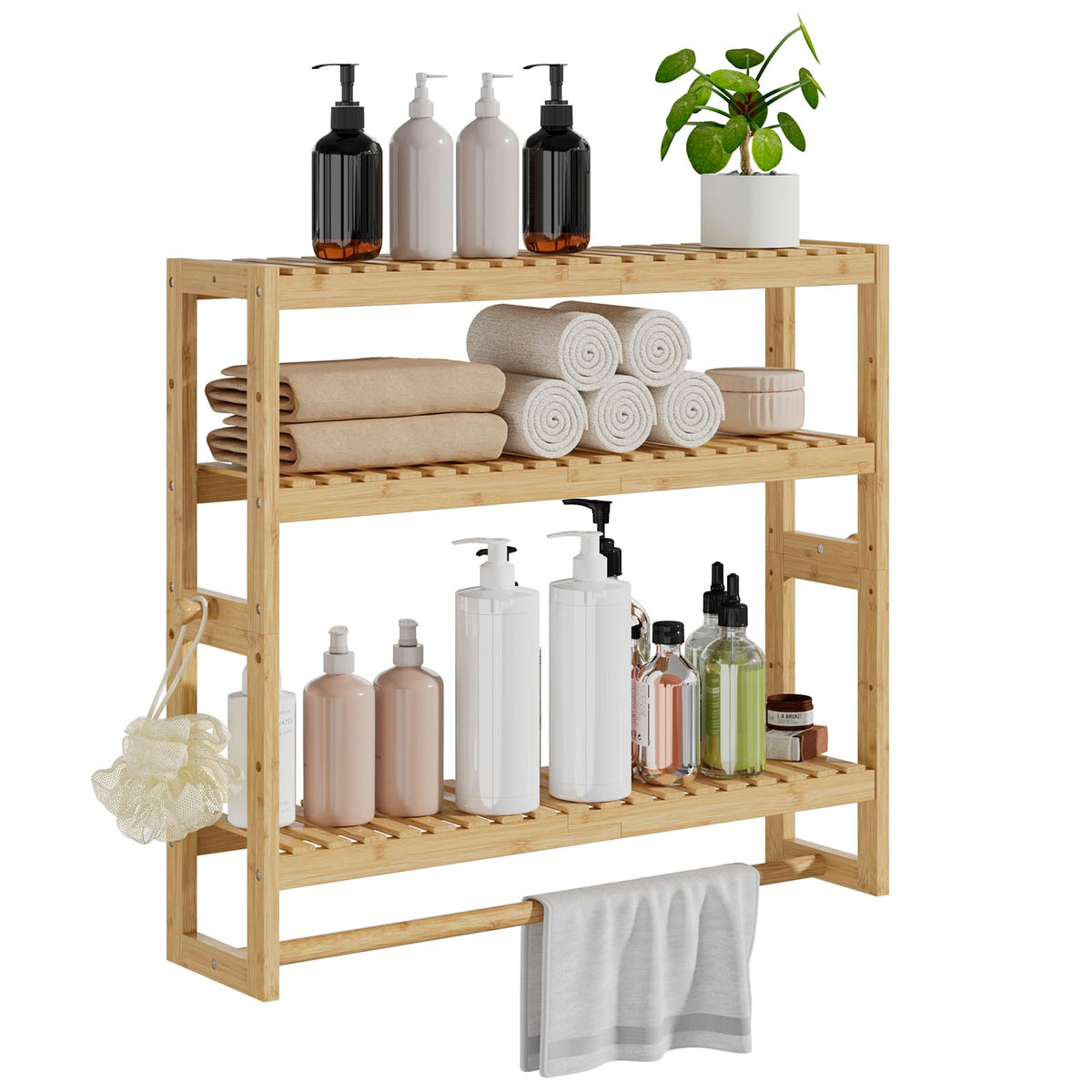 RRX Bathroom Shelf Storage Organizer, Shelf 3-Tier Adjustable Layer, Beige
