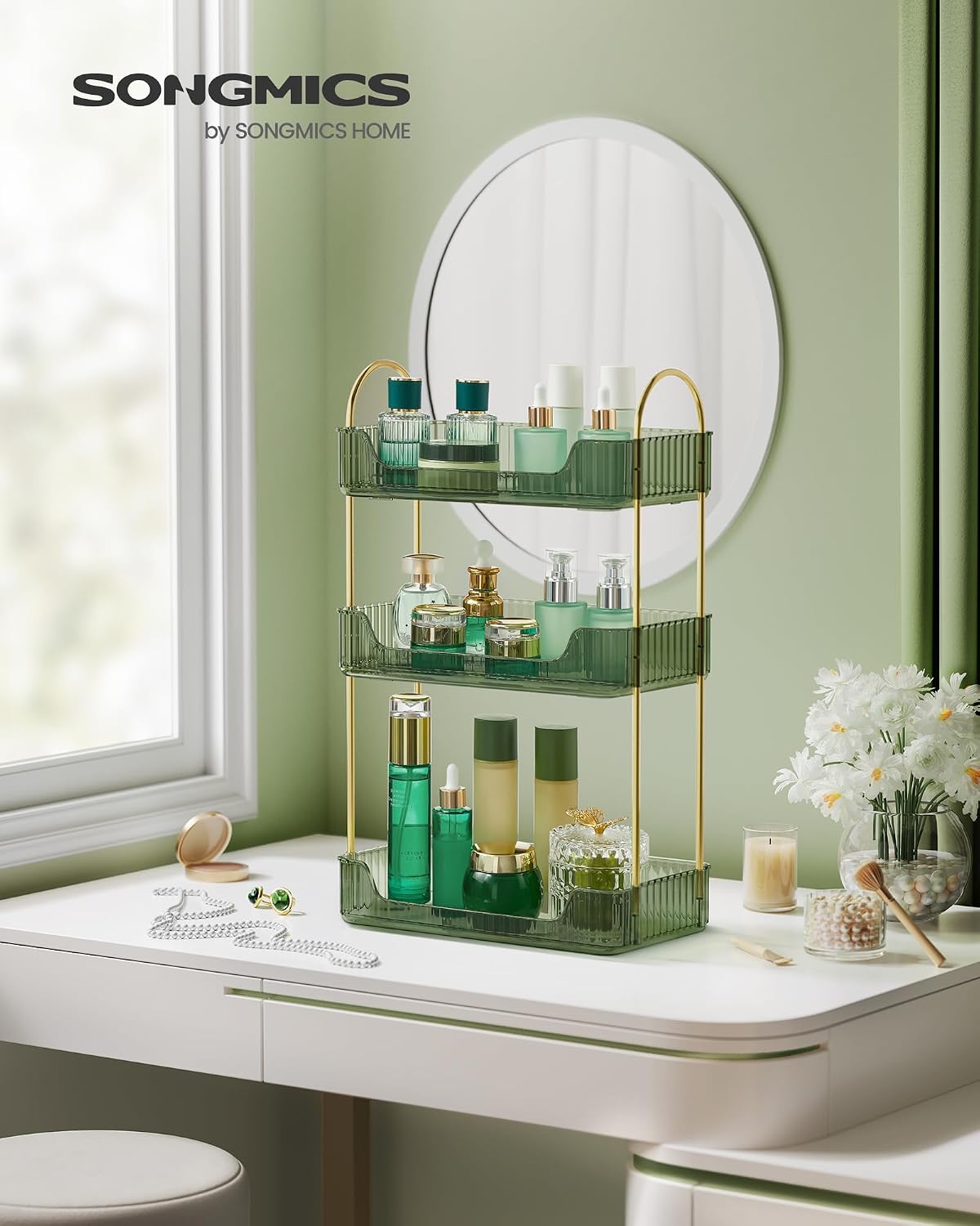 SONGMICS 3-Tier Makeup Organizer, Square, Customizable
