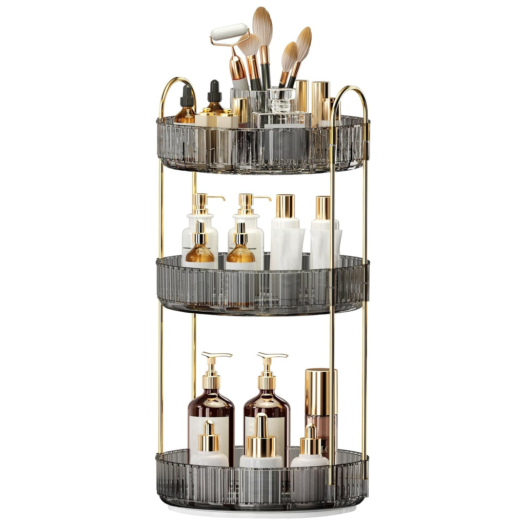 360° Rotating Makeup Organizer, Large-Capacity Skincare Make Up Storage 3 Tier Perfume Organizers Cosmetic Dresser Organizer with Makeup Brush Holder, Fits Bedroom, Bathroom, Vanity Shelf Countertop