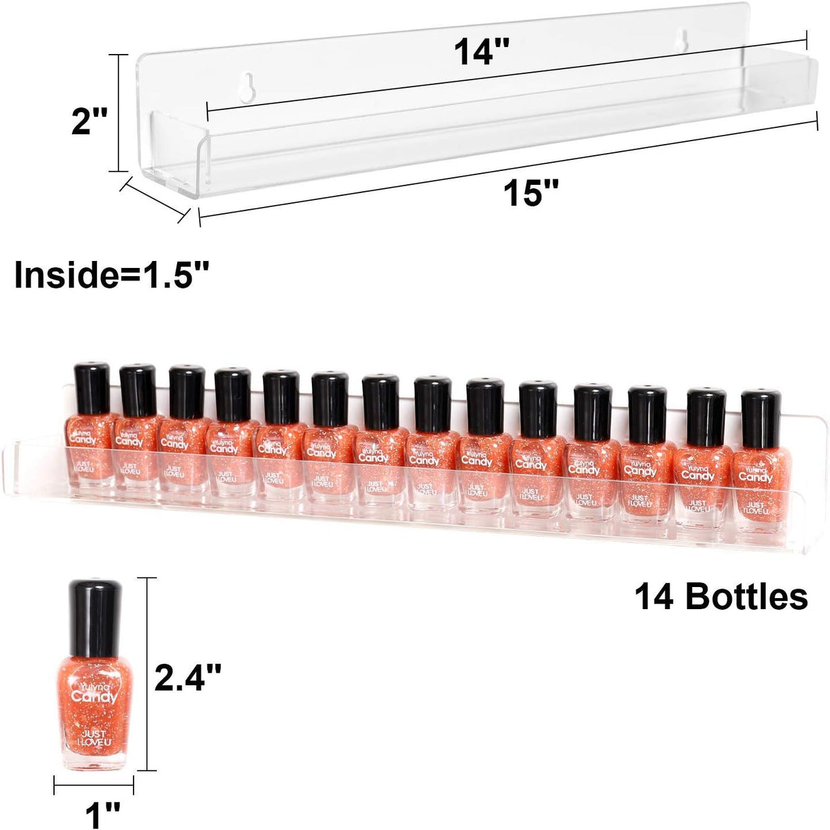 BTremary 15" Acrylic 6 Shelves Nail Polish Wall Mounted Holder Paint Organizer Storage Rack Clear Hanging Nail Polish Shelf Floating Wall Mount Nursery Bookshelves Vinyl Display Record Holder.