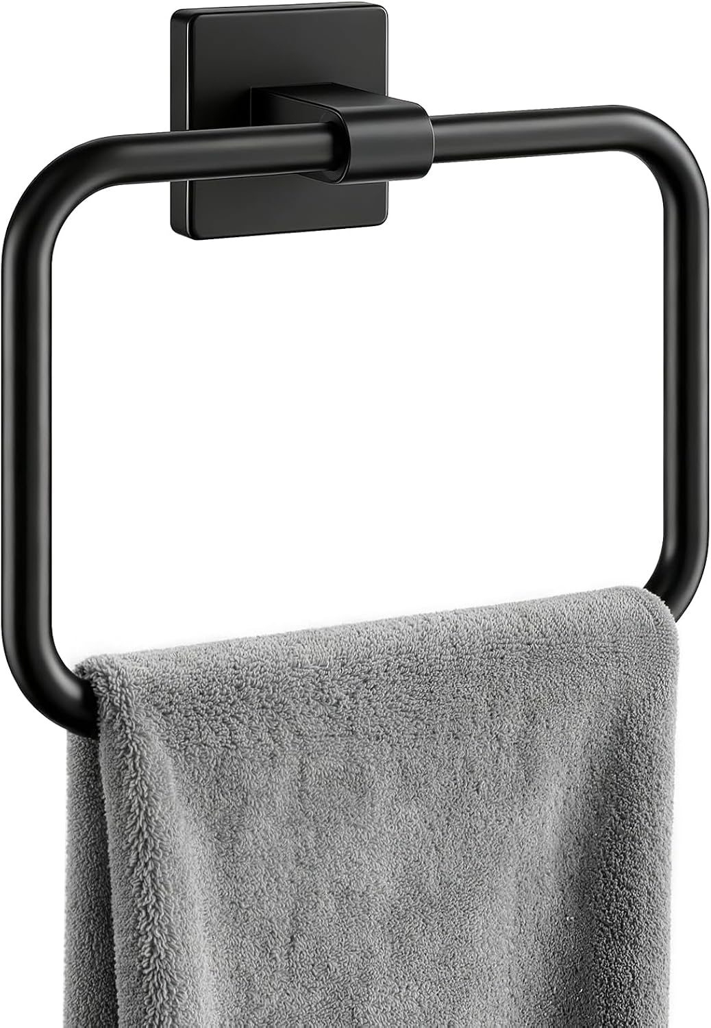 Jesginboo Hand Towel Holder for Bathroom,Rectangular Towel Ring, Black