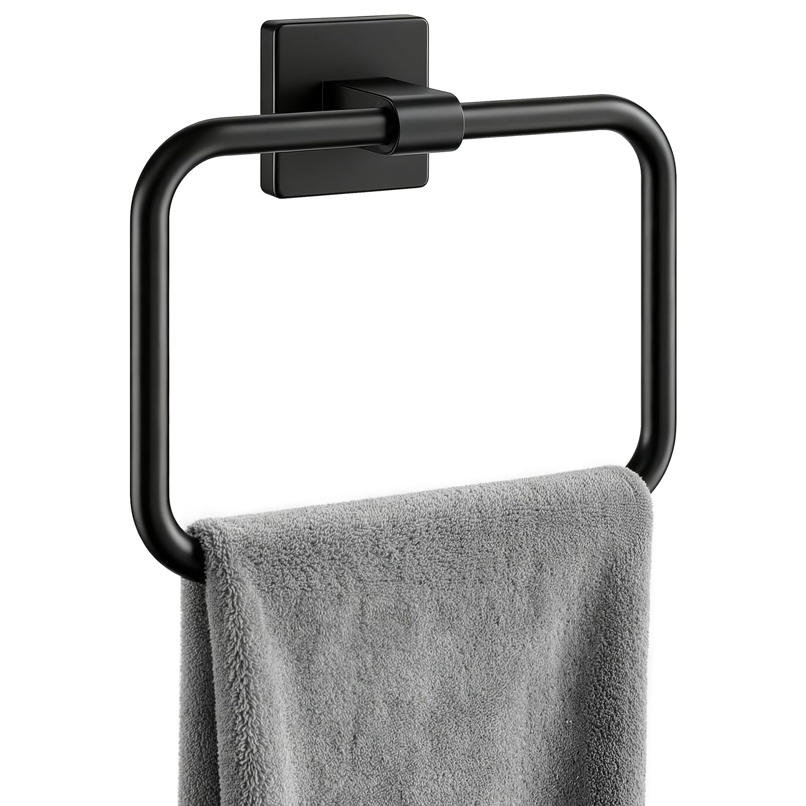 Jesginboo Hand Towel Holder for Bathroom,Rectangular Towel Ring, Black