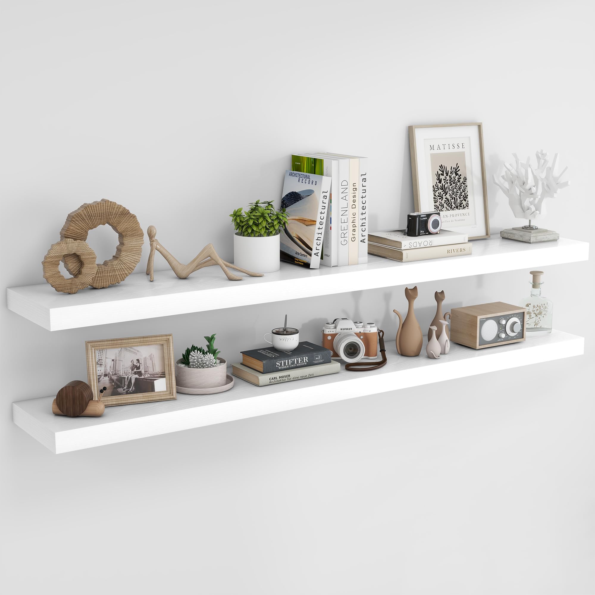 RICHFOCUS 28Inch Floating Shelves for Wall 2 Pack Shelves for Bedroom|Kitchen|Bathroom|Laundry Room Rustic Wood Wall Mounted Shelf with Invisible Brackets for Books|Storage|Decor, Oak