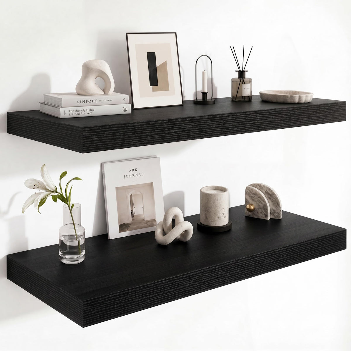 Deep Floating Shelves for Wall, 12 Inch Wide Small Wall Shelves Set of 2, 2 Inch Thick Invisible Wall Mounted Shelves for Bathroom Bedroom Nursery,Walnut Color
