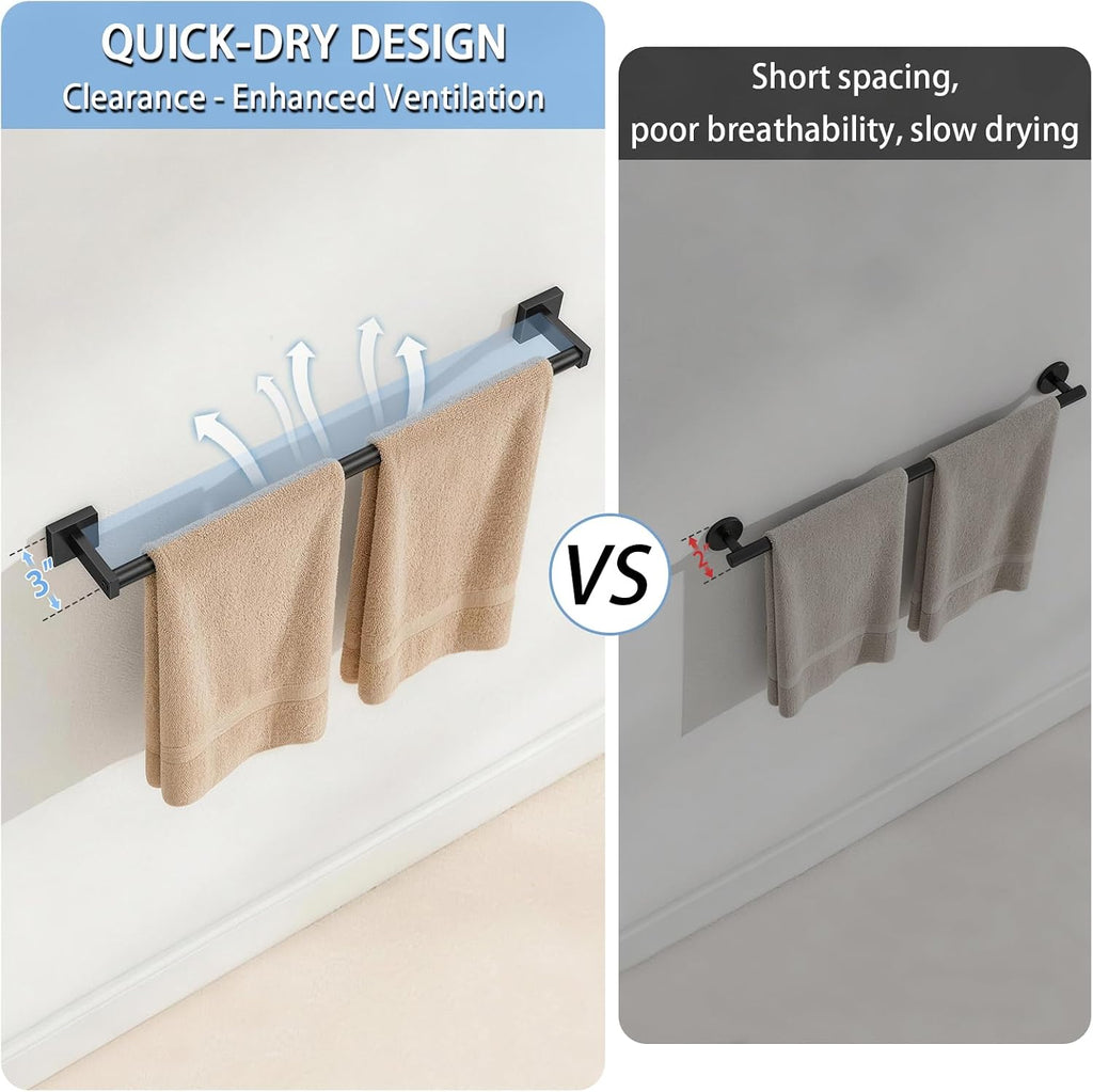 MKO Towel Bar for Bathroom, 24" 2 Pack Wall Mounted Towel Rack, Black