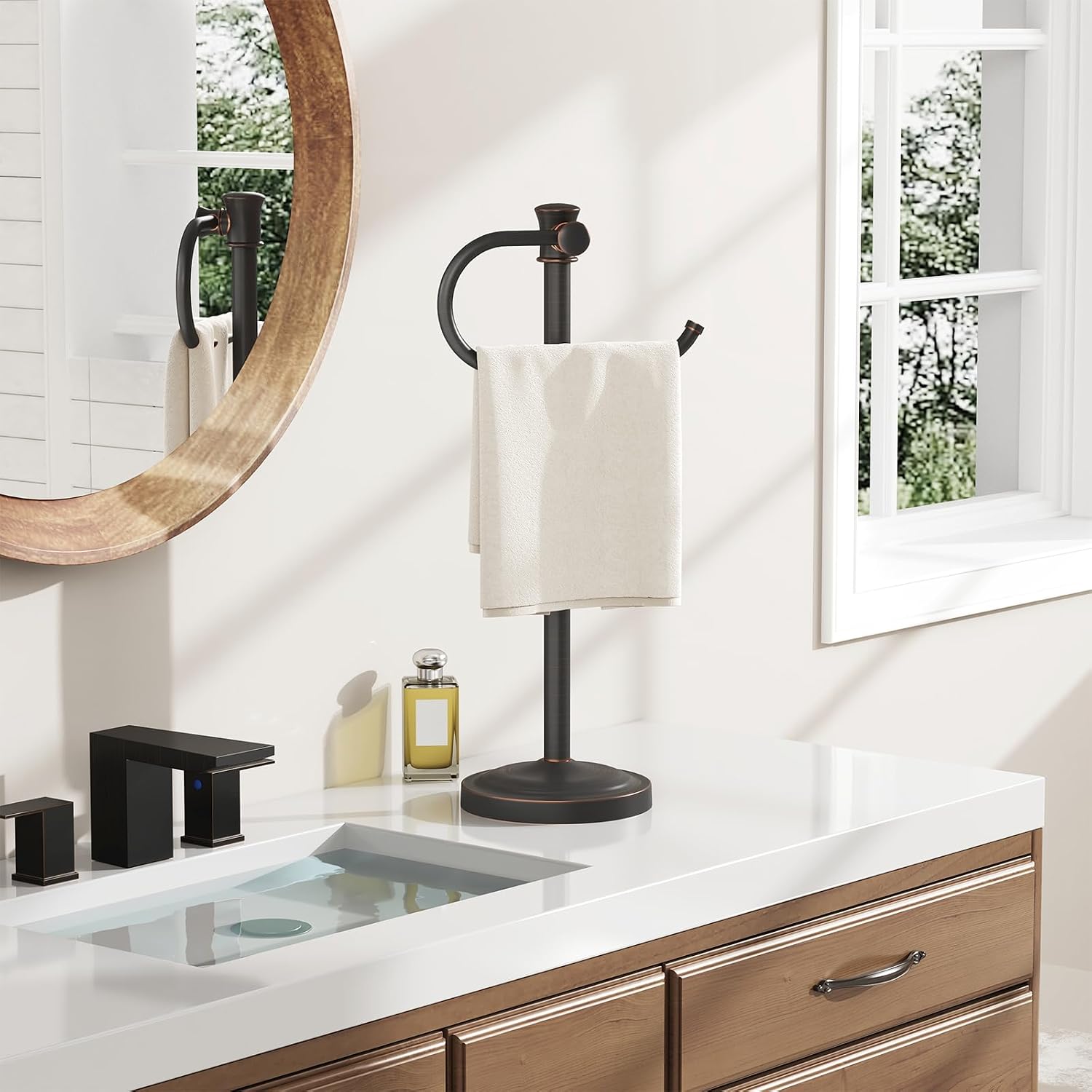 BESy Stand Hand Towel Holder, Countertop Towel Bar, Oil Rubbed Bronze