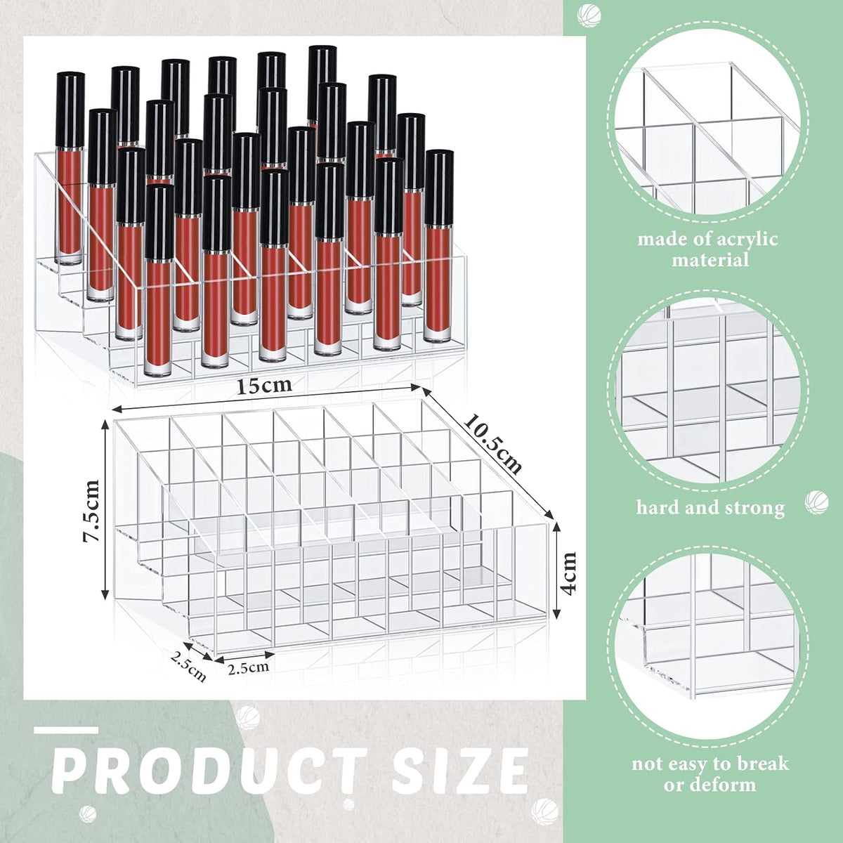 Macarrie 4 Pieces Lipstick Holder Organizer 24 Slot Acrylic Lipstick Makeup Case Display Stand Storage Box for Rollerball Perfume Organizer Watercolor Paint Sticks