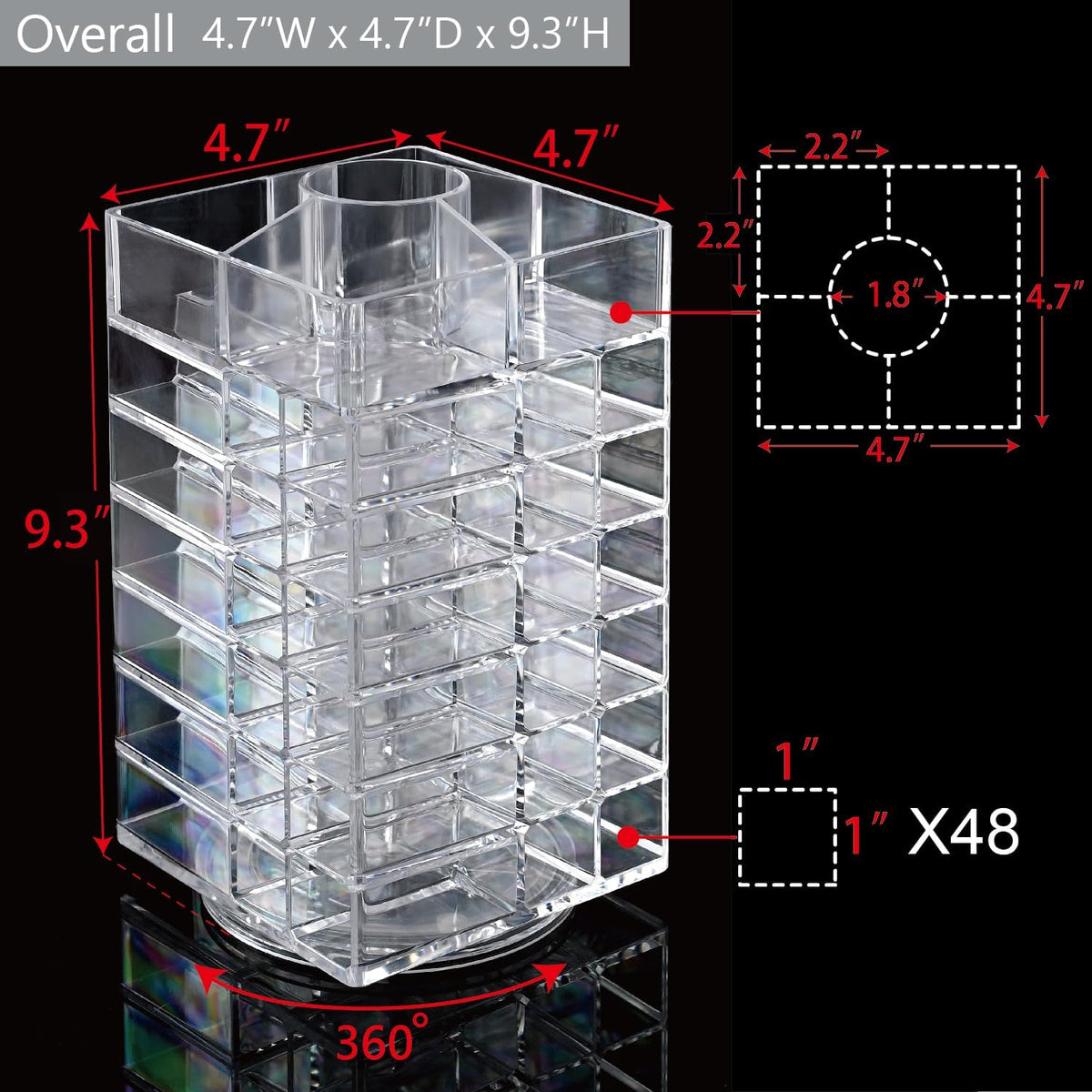 Ikee Design Acrylic Rotating Lipstick Gloss Make Up Organizer with 53 Slots