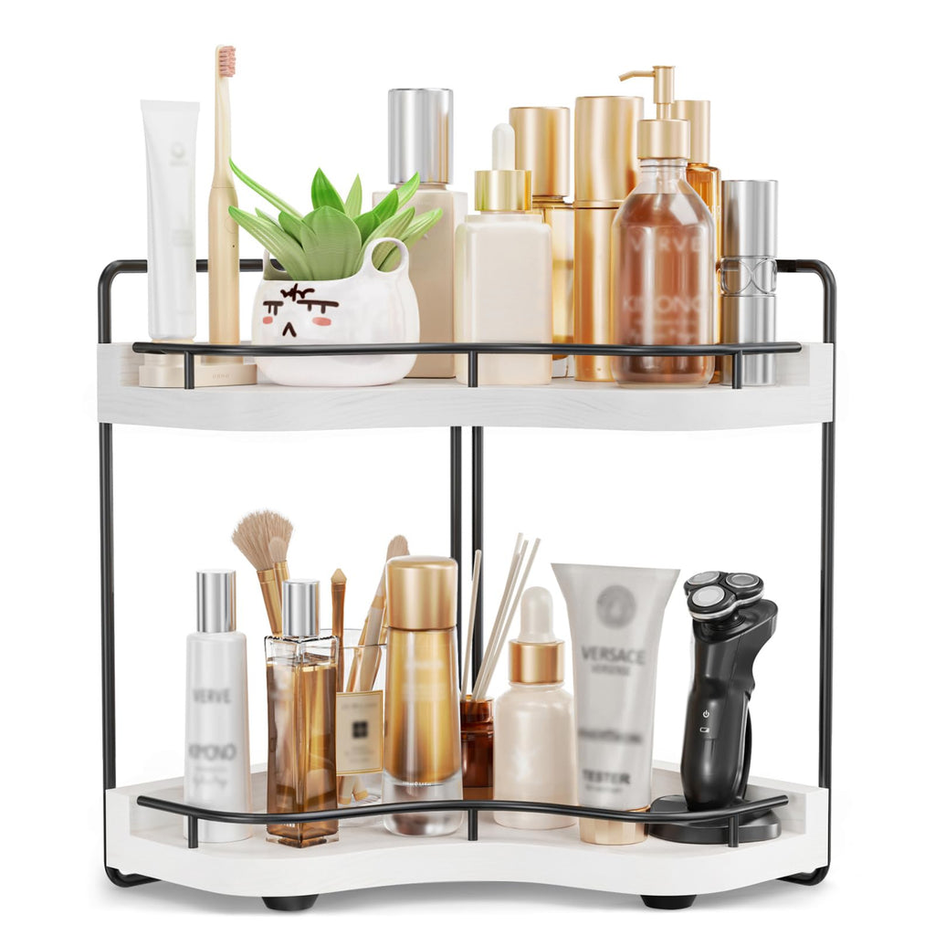 2-Tier Corner Bathroom Counter Organizer, Larger, Dark Brown