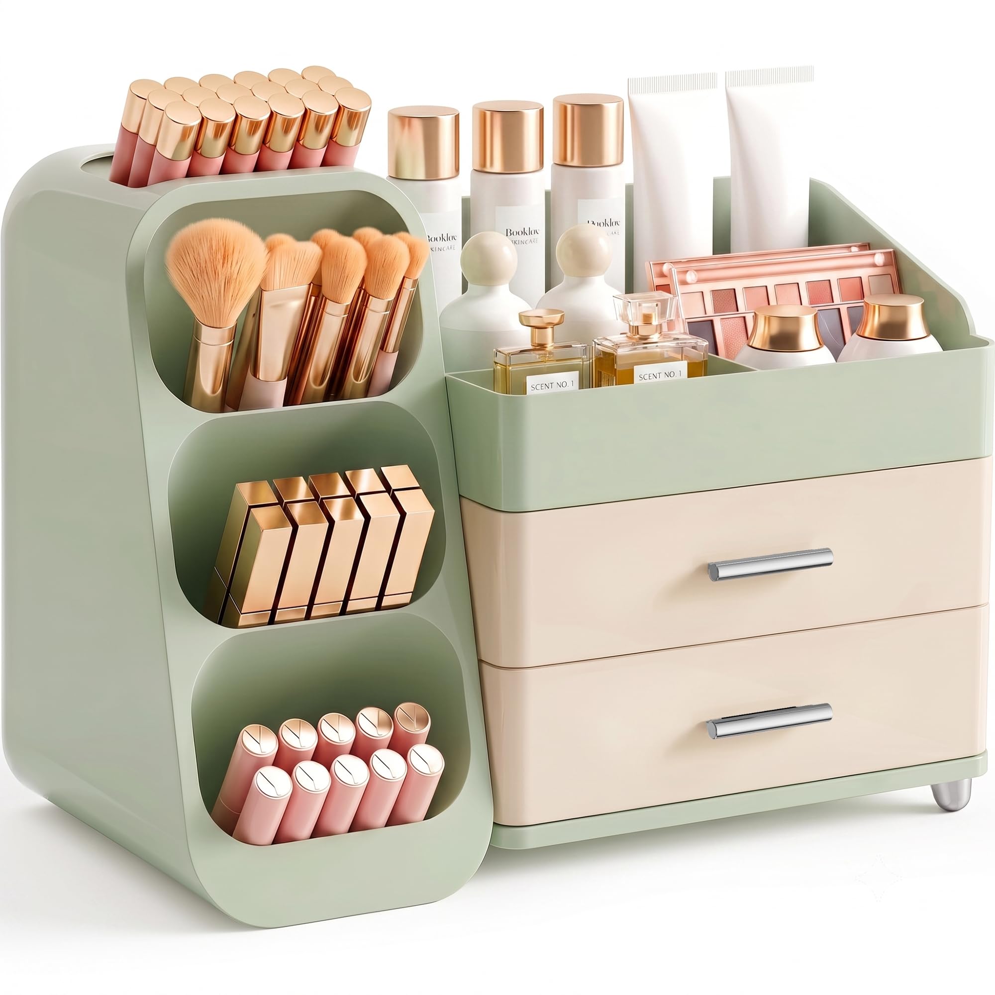 Booklov Small Makeup Organizer for Vanity Countertop, Cream