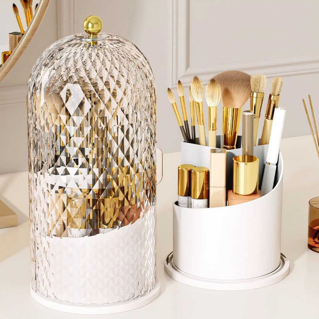 Makeup Brush Holder with Lid,360 Rotating Makeup Organizer