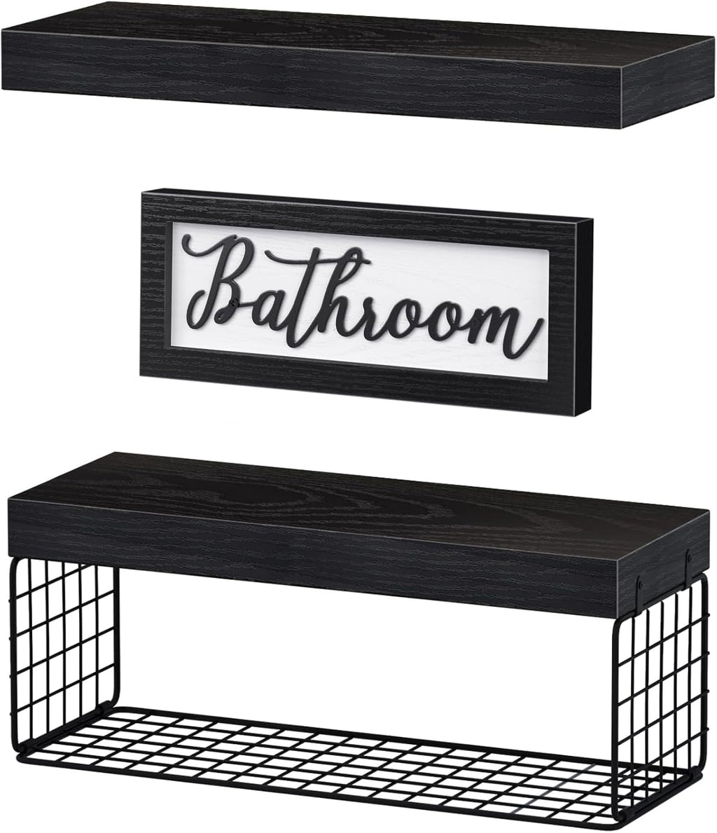 QEEIG ‎Bathroom Shelves with Decor Sign (Black, 15.7")