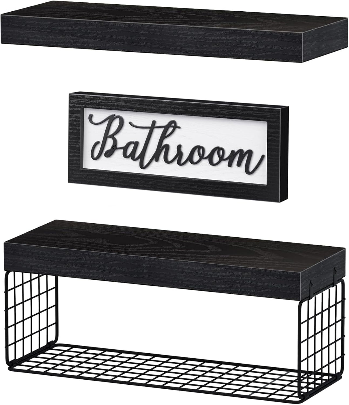 QEEIG ‎Bathroom Shelves with Decor Sign (Black, 15.7")