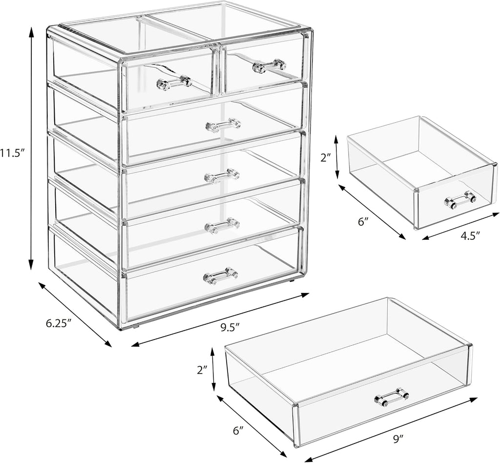 Sorbus 6-Drawer Makeup Organizer with Small & Wide Drawers (Clear)