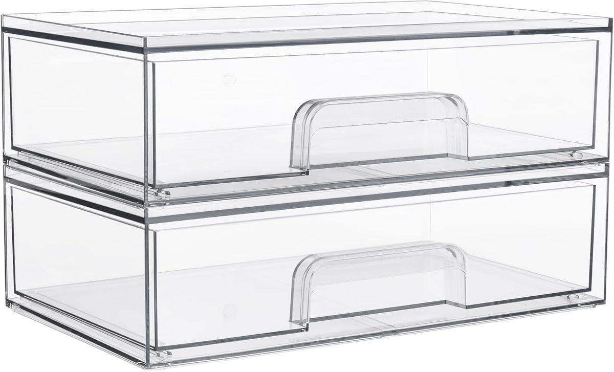 Vtopmart Clear Stackable Storage Drawers, 2 Pack Wide Plastic Organizers