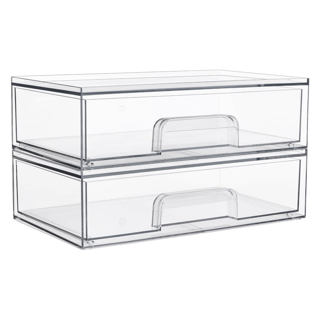 Vtopmart Clear Stackable Storage Drawers, 2 Pack Wide Plastic Organizers