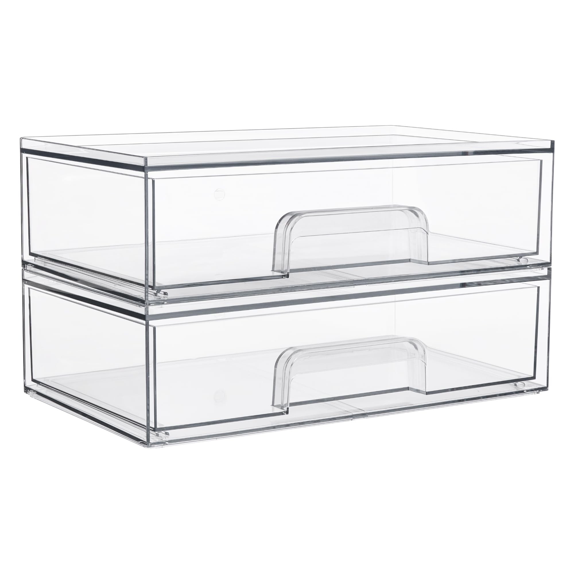 Vtopmart Clear Stackable Storage Drawers, 2 Pack Wide Plastic Organizers