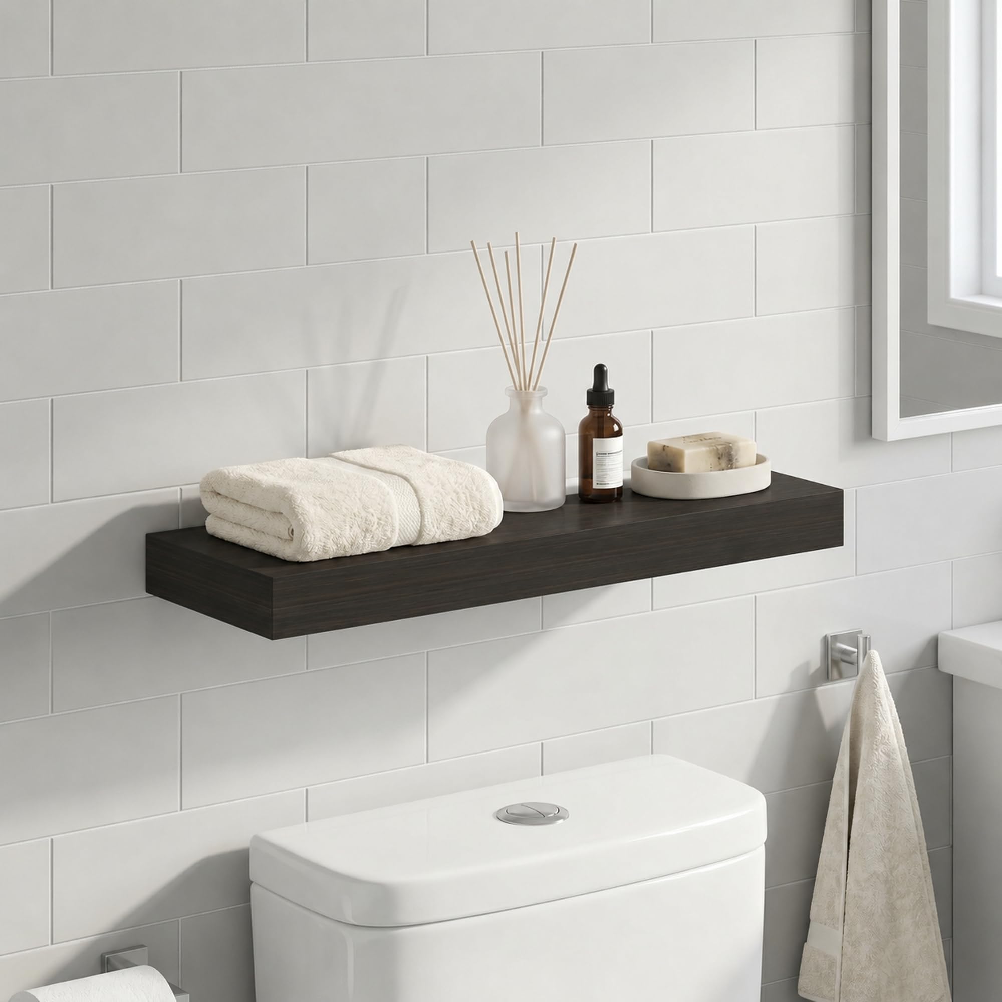 Furinno Tanna Floating Shelves for Wall, Bathroom Wall Shelf, Americano