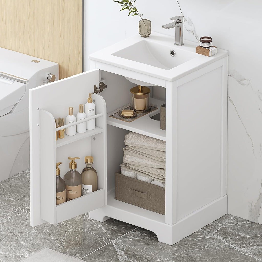 Virubi 20 in Small Bathroom Vanity with Sink, Soft Closing Door,Tilt-Out Drawer and Adjustable Shelf,Solid Wood Frame Modern Single Bathroom Sink Cabinet with Storage, Freestanding, Natural Wood