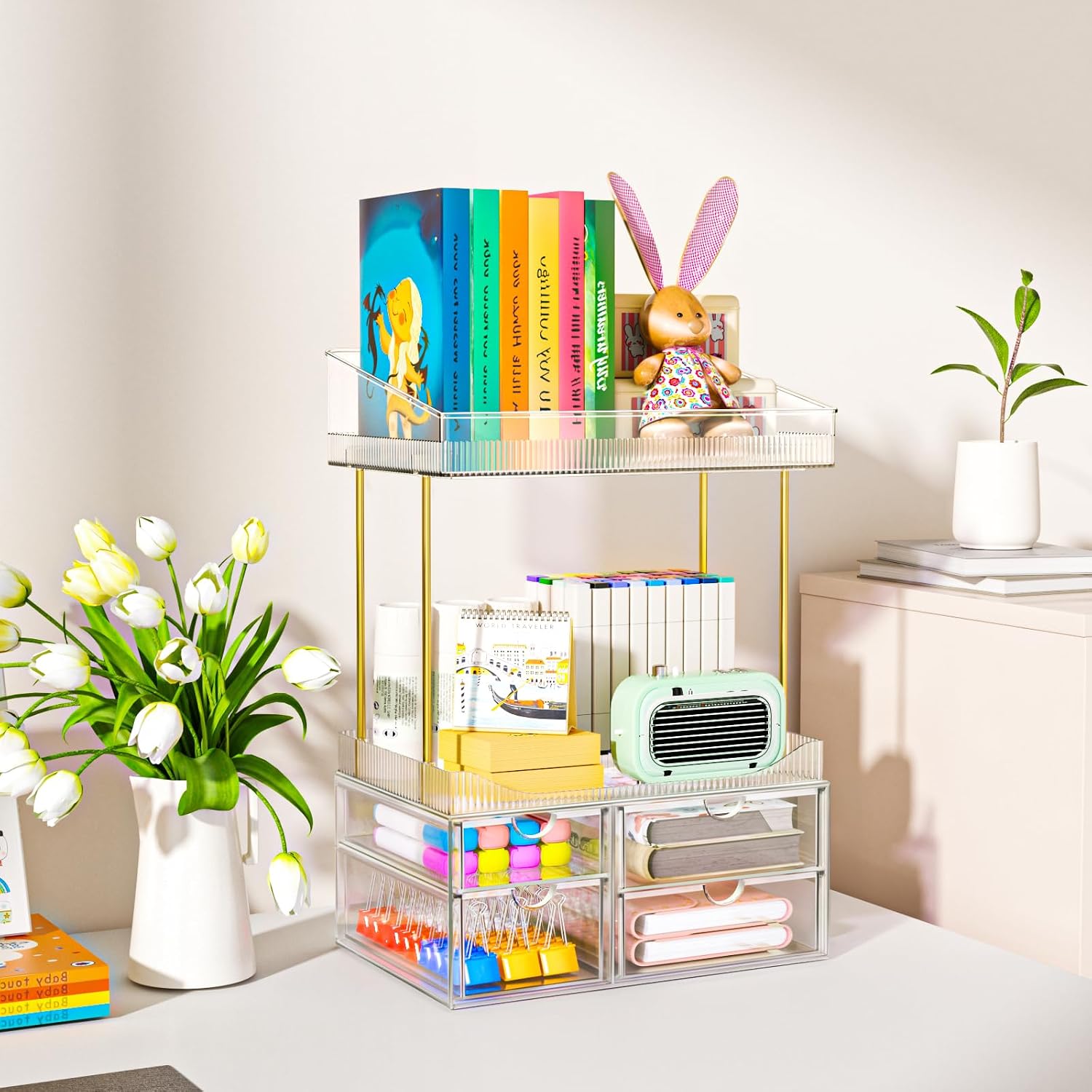 SNSLXH 4-Tier Clear Makeup Organizer Bathroom Storage