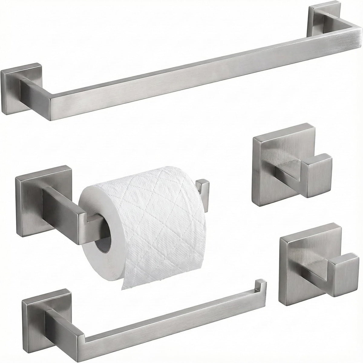 5-Piece Bathroom Hardware Set, 16 in Towel Bar, Matte Black