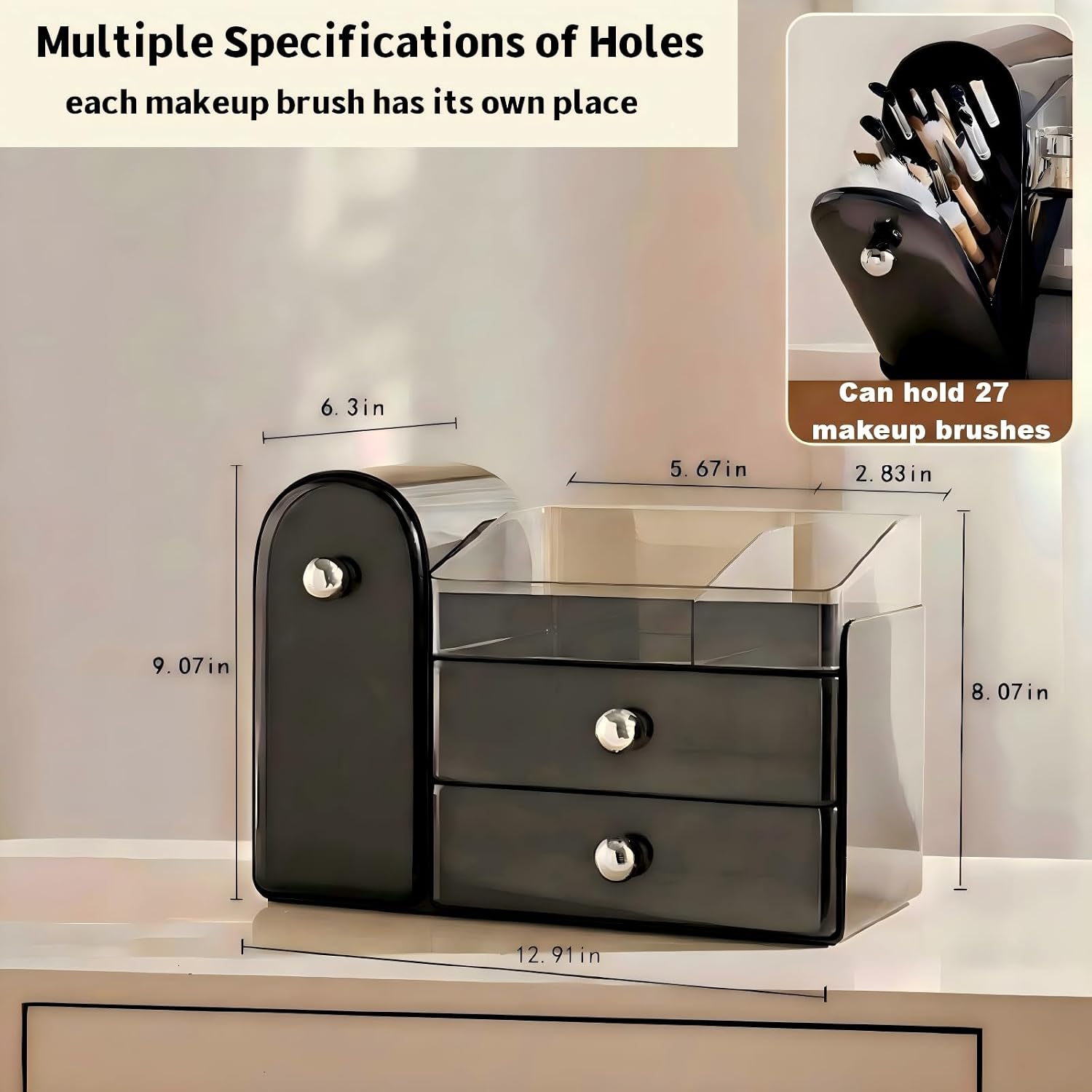 Makeup Organizer for Vanity with Brush Holder,Skincare Organizer