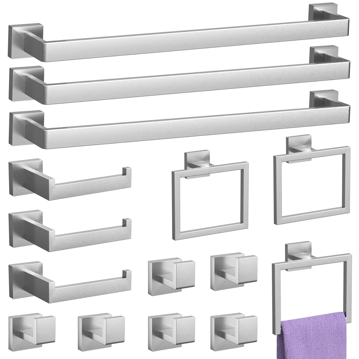 10-Pieces Matte Black Bathroom Accessories Set 23.6 Inch Towel Bar Set.