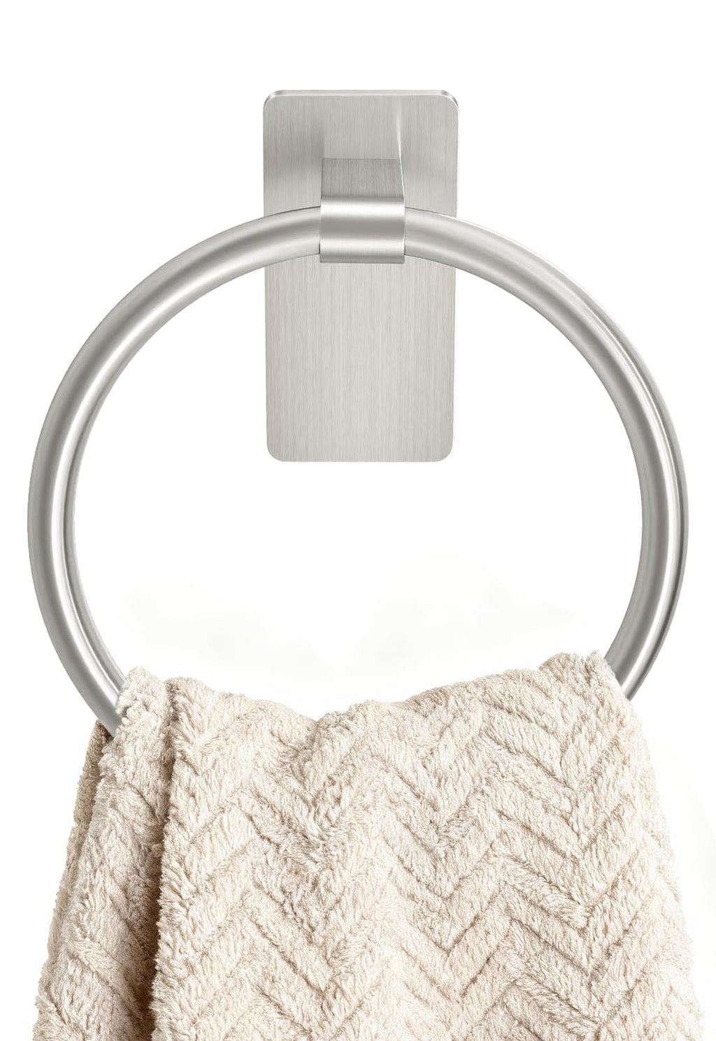 STWWO Hand Towel Holder for Bathroom, Adhesive Round Towel Ring, Black