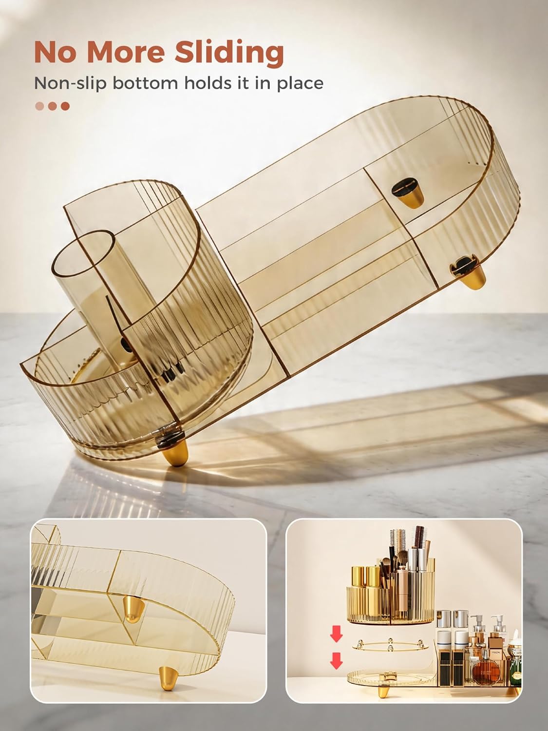 Booklov Rotating Makeup Organizer for Vanity Countertop, Amber