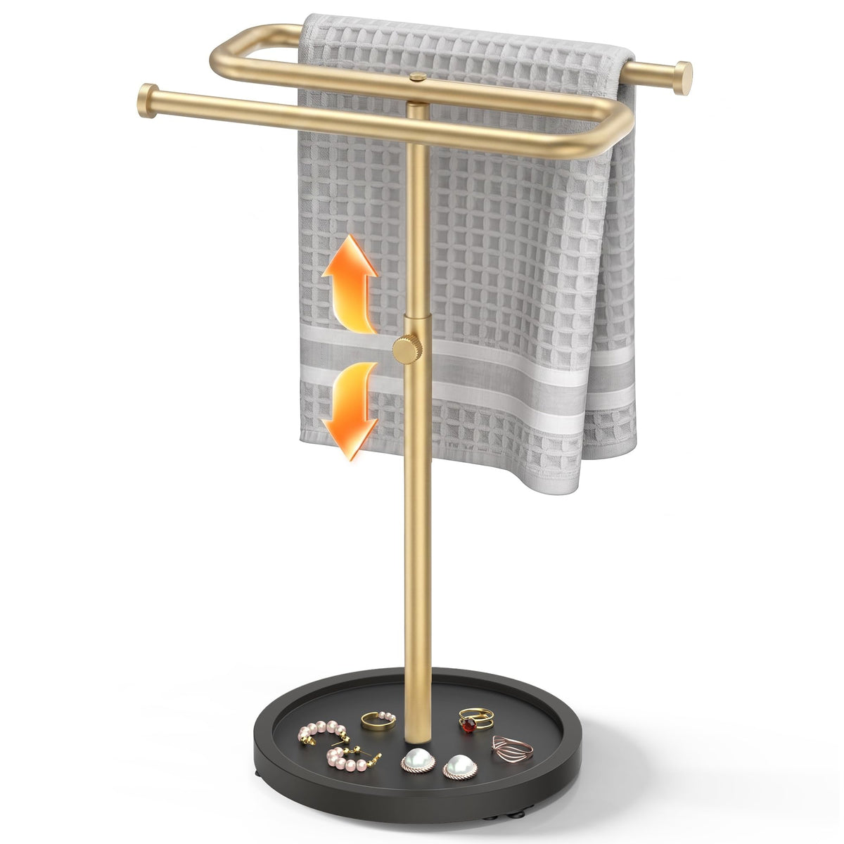 Aetyord S-Shape Countertop Towel Holder - Height Adjustable for Bathroom/Kitchen/RV | Rustproof Metal & Wood Base All Black