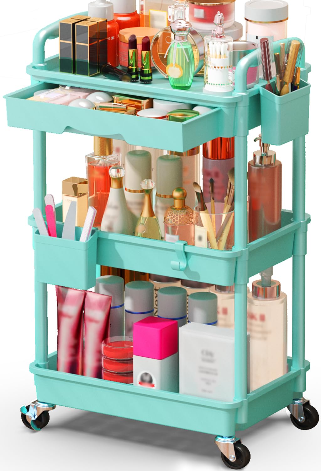 SUNALLY Rolling Makeup Cart with Drawers, Rolling Vanity Nail Cart, White