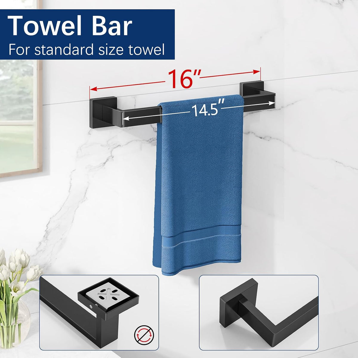 Gypie Bathroom Hardware Accessories Set, 5-Piece 16In Black Wall Mounted