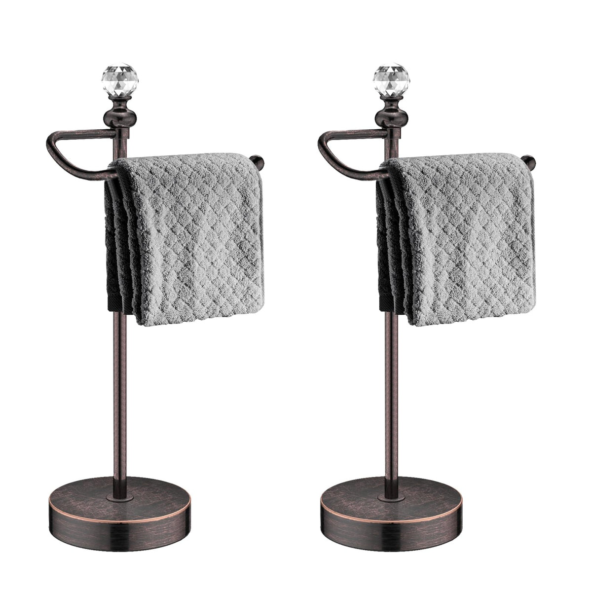 ROLABAM Heavy Weighted Hand Towel Holder (with Crystal Ball) Standing Hand Towel Holder Total Height 16.54'' for Kitchen, Bathroom, Vanity, Classic Decorative Metal Hand Towel Stand, Polished Chrome