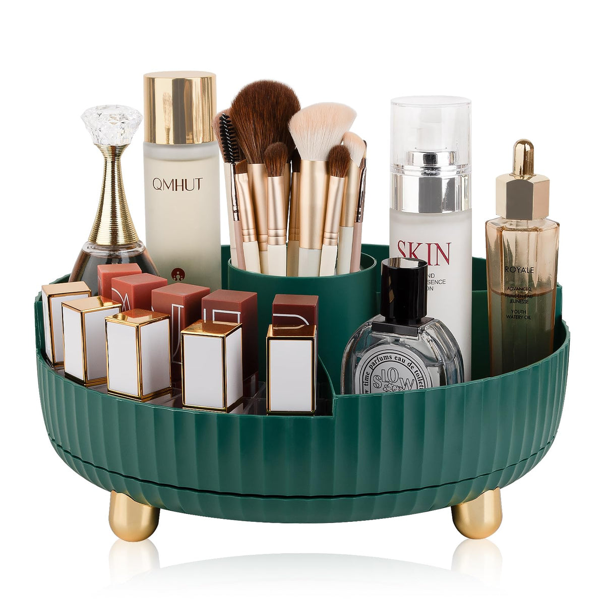 360 Rotating Makeup Perfume Organizer Skincare Tray, Small Ivory White
